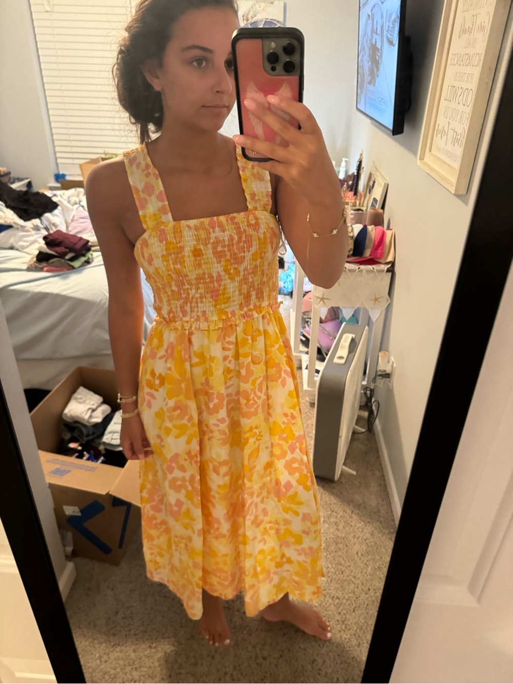 mittoshop Yellow and Peach Floral Smocked Dress